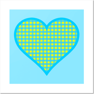 Yellow and Blue Gingham Heart Posters and Art